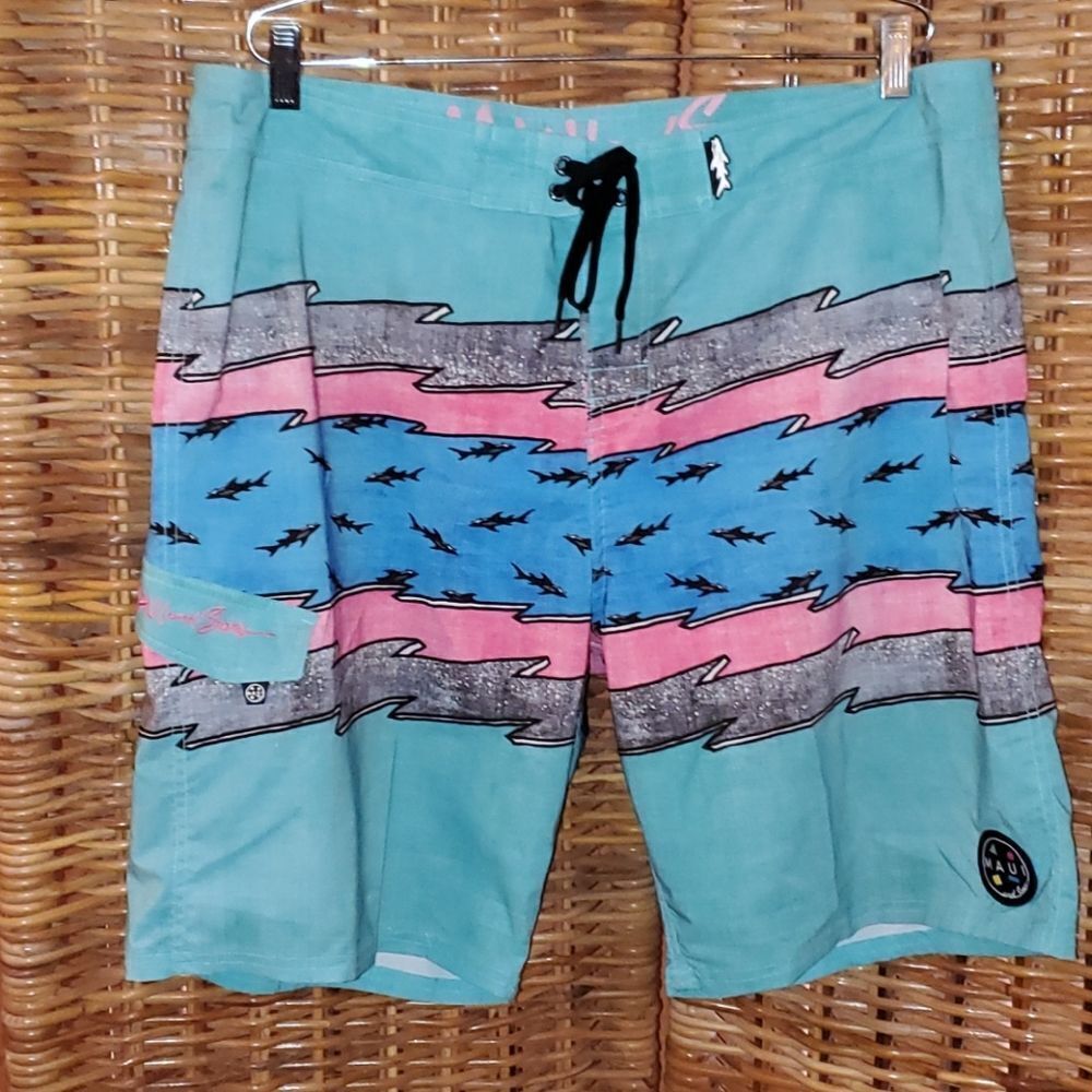 Maui & Sons Black Shark Board Shorts 38